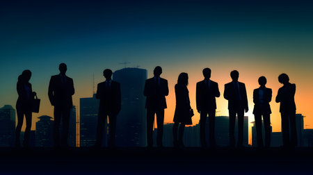 Business People Silhouette Cityscape Cityscape Team Teamwork Conceptの素材