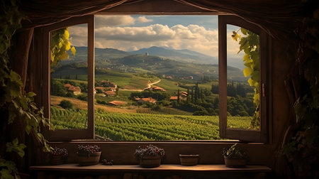 Vineyards in Tuscany, Italy. View from the windowの素材