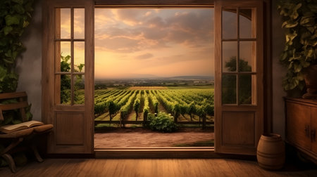 vineyard in Tuscany, Italy, view through the windowの素材