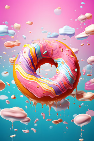 Realistic donut with glaze and sprinkles. 3d vector illustration.の素材