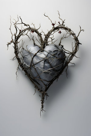 Heart made of twigs on white background. 3D illustration.の素材
