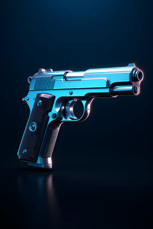 3d illustration of blue gun on black background, 3d renderingの素材