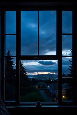 Sunset through the window of a house in the Carpathiansの素材