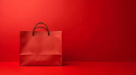 Red shopping bag on a red background. 3d rendering, mock upの素材