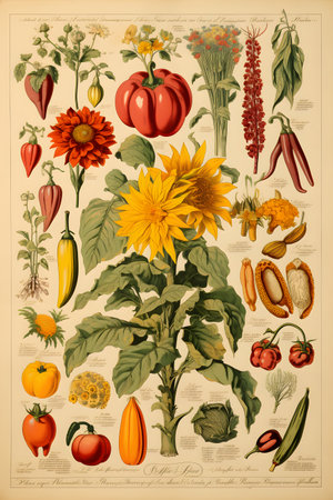 Set of vegetable illustrations in vintage style. Can be used as a poster or postcard.の素材