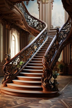 Luxury royal palace interior with stairs. 3D rendering.の素材