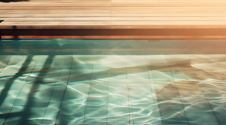 Swimming pool with sun light and blue water - vintage filter effectの素材