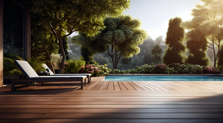 Swimming Pool And Terrace Of The Blur Nature Background Conceptの素材