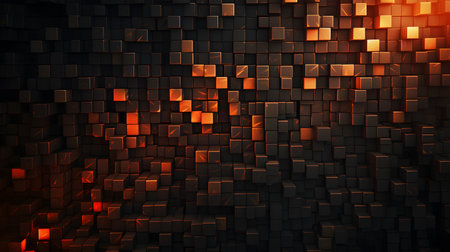 Abstract 3d rendering of chaotic cubes in empty space. Futuristic background with glowing cubes.の写真素材