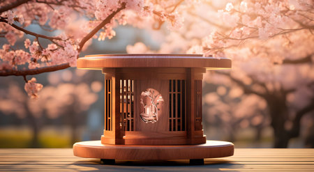 Japanese lantern with cherry blossom background. 3D Rendering.の素材