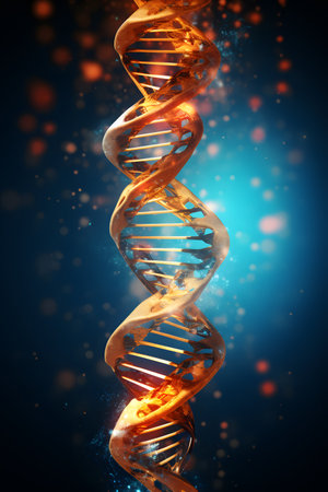 DNA strand on a blue background. 3d rendering, 3d illustrationの素材
