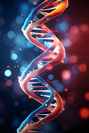 Digital illustration DNA structure in colour background with bokeh. 3D renderingの素材