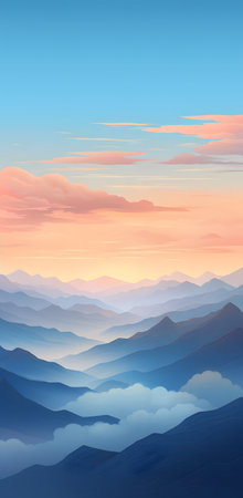 Mountain landscape. Sunrise over the mountain range. Vector illustration.の素材