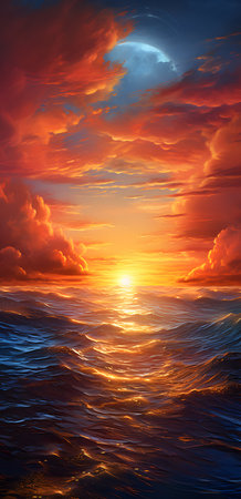 Beautiful sunset over the sea. Nature composition. Elements of this image furnished by NASAの素材