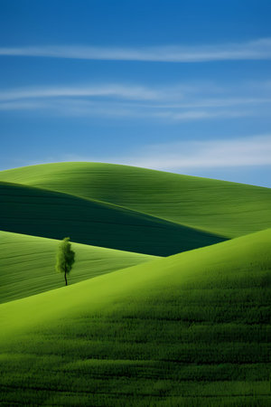 Lonely tree in the middle of a green field in Tuscanyの素材