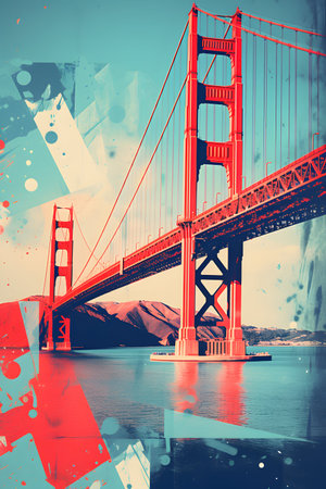 Double exposure of Golden Gate Bridge, San Francisco, California, USAの素材