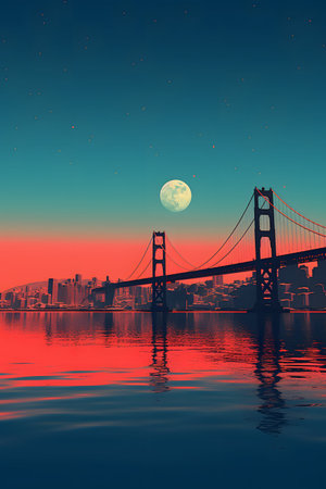 Golden Gate Bridge at night, San Francisco, California, USA.の素材