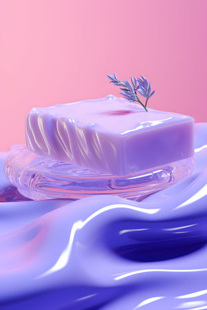 Lavender soap on a purple background. 3d render.の素材