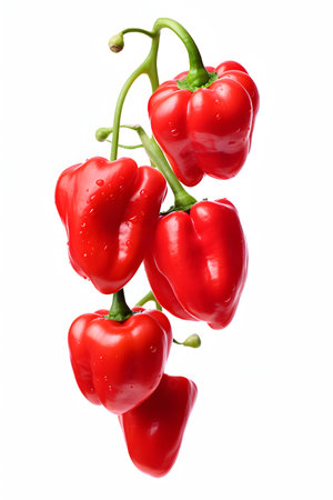 Fresh red bell pepper isolated on white background, clipping path included.の素材
