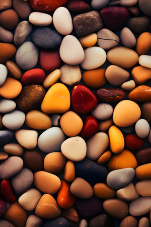 Colorful pebbles background. Top view. Vintage filter.の素材