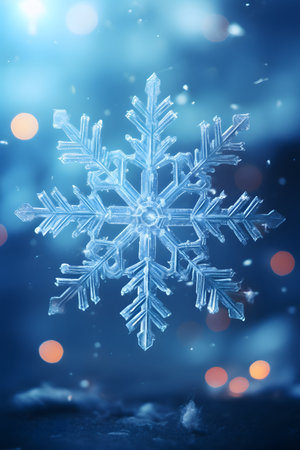 Snowflake on blue bokeh background. Christmas and New Year concept.の素材