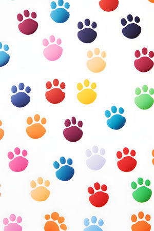 Abstract background with colorful paw prints on white background. Vector illustration.の素材