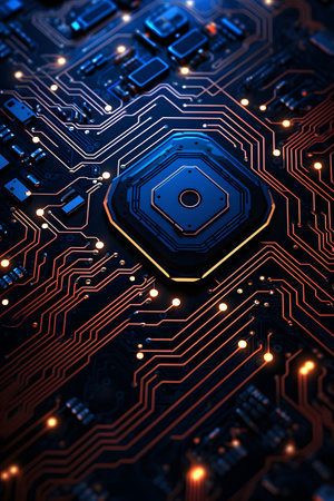 Close up of electronic circuit board. Technology background. 3D Renderingの素材