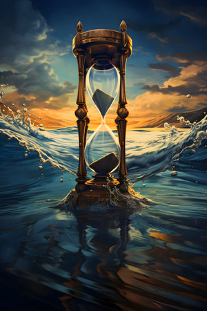 Hourglass in the sea. Conceptual image of time passing.の素材