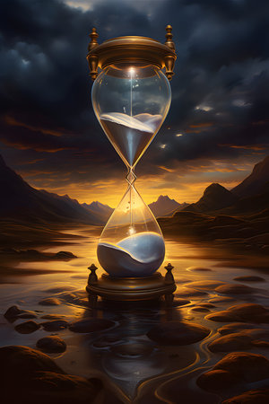 Hourglass in the desert, 3d rendering. Computer digital drawing.の素材