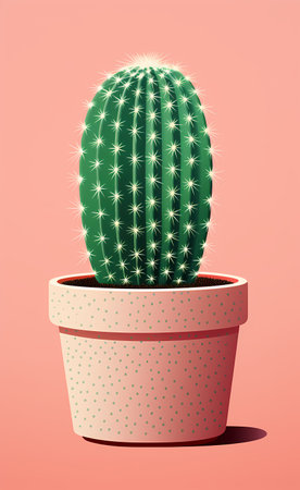 Cactus in a pot on a pink background. Vector illustration.の素材