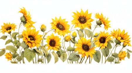 sunflowers isolated on white background. Hand drawn watercolor illustrationの素材