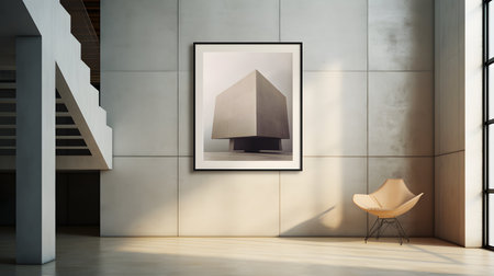 Modern gallery interior with empty poster on wall. Mock up, 3D renderingの素材