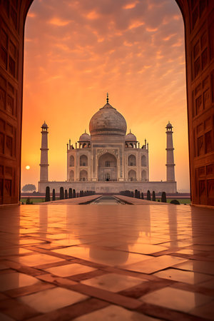The Taj Mahal at sunrise in Agra, Uttar Pradesh, Indiaの素材