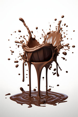 Chocolate splash isolated on white background. 3d render illustration.の素材