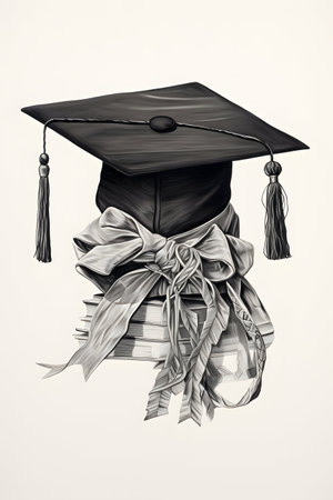 Graduation cap and books on a white background. Vector illustration.の素材