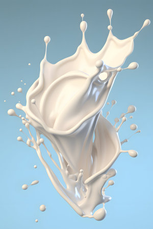 Splash of milk on a blue background. 3d rendering.の素材