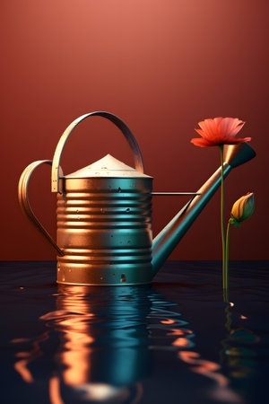 Watering can and flower in the water. 3d illustration.の素材