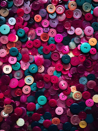 colorful buttons on the counter of a clothing store, close upの素材