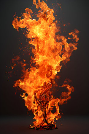 Burning fire on a black background. 3d rendering, illustration.の素材