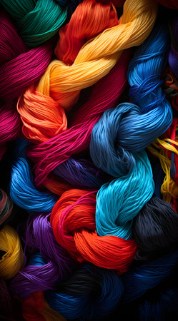 Multicolored silk ribbons as background, closeup of photoの素材