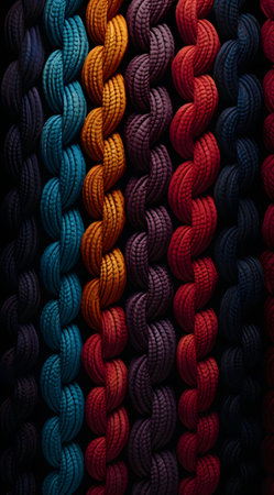colorful braids on a black background, closeup of photoの素材