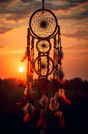 Dream catcher with feathers threads and beads rope hanging. Dreamcatcher handmadeの素材