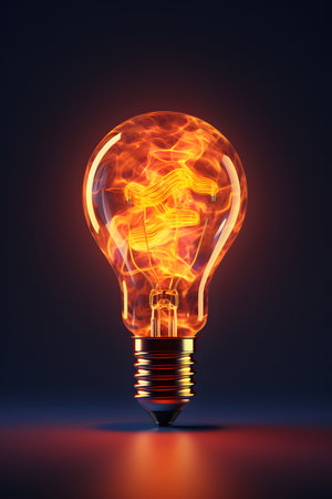 Glowing lightbulb on dark background. 3D rendering.の素材