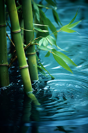 Bamboo forest with reflection in water. Shallow depth of field.の素材