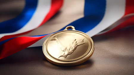 Gold medal on the flag of the United Kingdom. 3d illustrationの素材