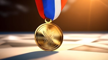 Gold medal with flag of Thailand. 3D rendering. Winner concept.の素材