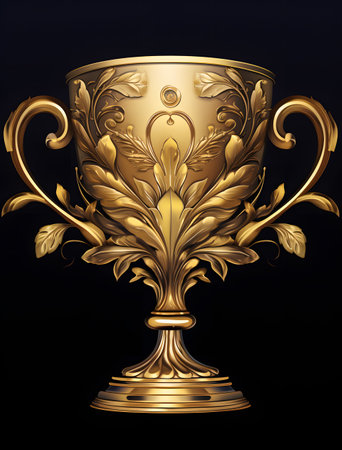 Illustration of gold trophy cup with floral ornament on a black backgroundの素材