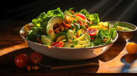 Healthy salad with avocado, cherry tomatoes, chickpeas and lettuceの素材