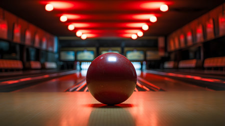 Bowling ball on the bowling alley with bokeh background.の素材