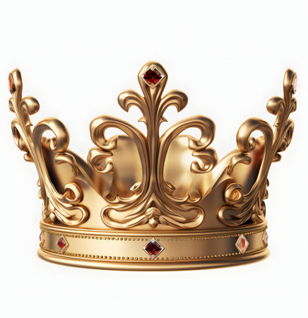 Gold crown isolated on white background. 3d render image with clipping pathの素材